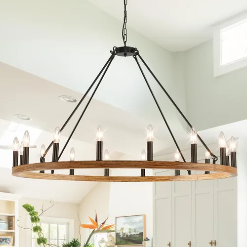 Vista 20 de Candelabro de granja de plata, lámpara de 12 luces con ruedas de carro, accesorio de luz para comedor, lámparas rústicas de isla de cocina GHDFGD-10