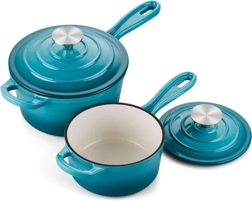Vista 18 de Onader Sartén de hierro fundido esmaltado, cacerola pequeña de 1 cuarto de galón con tapa, olla de hierro fundido, horno holandés esmaltado, Blanco
