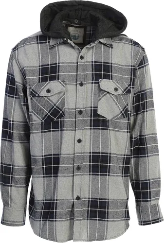 Vista 8 de Gioberti Camisa de franela a cuadros de algodón 100% para hombre con capucha extraíble y botones 100 – negro/azul real/gris.