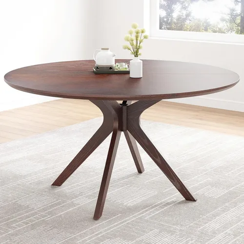 Vista 11 de Soohow Mesa redonda de cocina de comedor de madera maciza de 47.2 pulgadas para 4-6 personas con base de pedestal que se interseca Negro