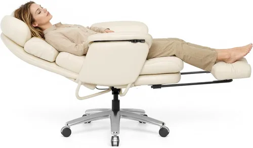 Vista 13 de Silla de oficina ergonómica FLEXISPOT con reposapiés, silla de escritorio de computadora de respaldo alto, silla de salón interior con ruedas Cuero