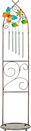 Vista 2 de Enrejado de jardín con soportes para plantas, enrejado desmontable de metal de 48 pulgadas para maceta con diseño de mariposa con campanillas