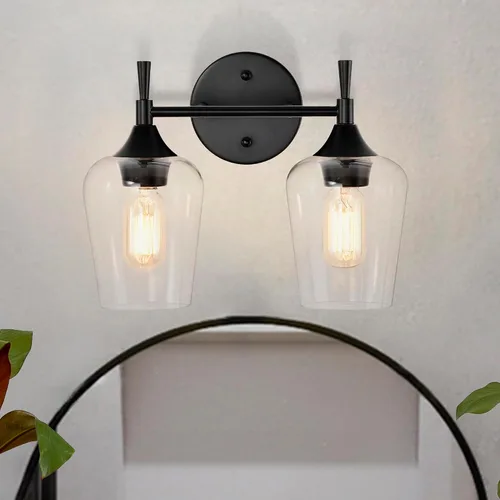 Vista 8 de Edvivi Lámpara de tocador de baño de 1 luz, níquel cepillado moderno con pantalla de vidrio transparente, apliques de pared para espejos, Latón