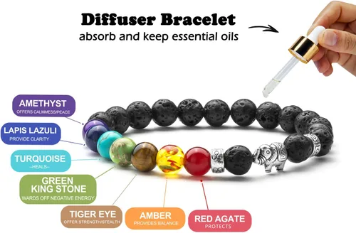 Vista 10 de Men Women 8mm Lava Rock 7 Chakra Beads Chakra Bracelet Braided Rope Natural Stone Yoga Bracelet Bangle