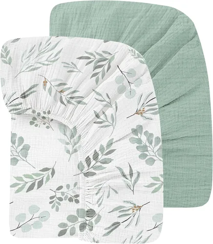Vista 16 de Sábanas orgánicas para cuna de bebé de 33 x 17 pulgadas, 100% algodón de muselina para bebé, niña, niño, funda de colchón ajustable suave compatible