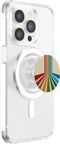 Vista 3 de PopSockets MagSafe PopGrip de estilo retro de los años 70 con diseño de rayas multicolor para iPhone