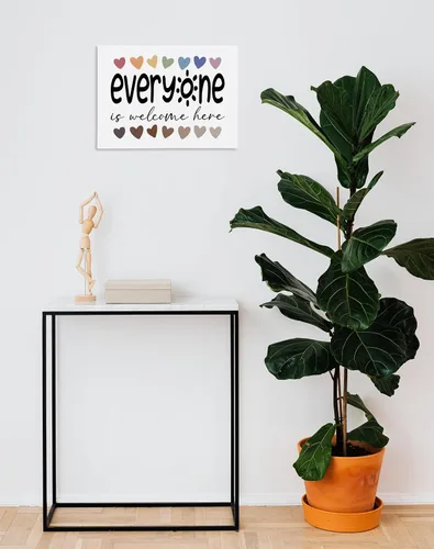 Vista 2 de Lienzo inspirador de diversidad con texto en inglés «Everyone is Welcome Here», impresiones artísticas para decoración de aula, guardería, sala