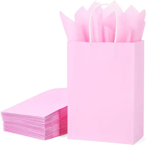 Vista 6 de SUNCOLOR Bolsas de regalo negras con asas, paquete de 24 bolsas pequeñas de papel kraft para fiestas, 7.9 x 5.12 x 3.15 pulgadas con papel de seda