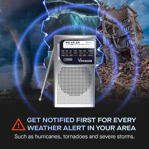 Vista 2 de Radio meteorológica NOAA - Radio portátil de emergencia NOAA/AM/FM a batería con la mejor recepción y el transistor de mayor duración. Alimentado
