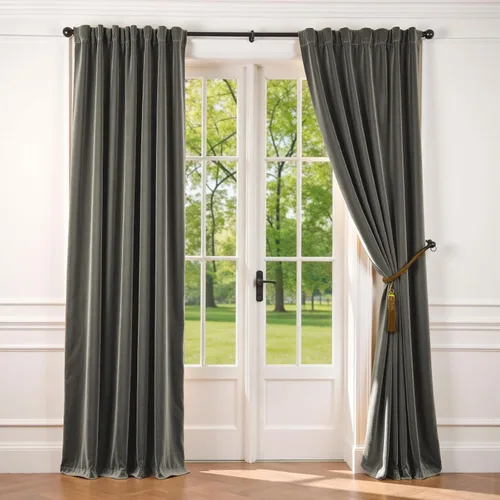 Vista 106 de Lazzzy Cortinas opacas de terciopelo beige de 84 pulgadas de largo con aislamiento térmico para oscurecer la habitación, cortinas forradas de lujo