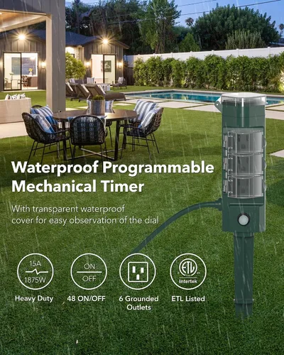Vista 3 de HBN Tmer mecánico de 24 horas al aire libre para luces impermeables, 6