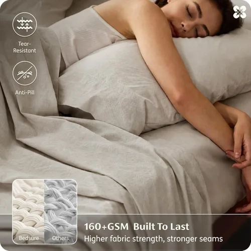 Vista 3 de Bedsure Sábanas de lino, cama tamaño Queen, mezcla de sábanas de lino y algodón, sábanas de algodón transpirable, regalos para todas las estaciones