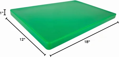 Vista 9 de Tabla de cortar de plástico verde grueso para restaurante de 18 x 12 pulgadas, 1 pulgada de grosor y pesada forro polar verde con licencia