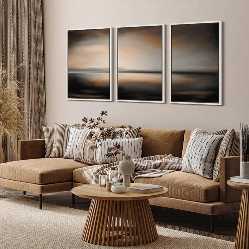 Vista 440 de SIGNFORD - Set de obras de arte en lienzo enmarcado para pared, ilustraciones abstractas de neblina del desierto en tonos neutros beige y marrón