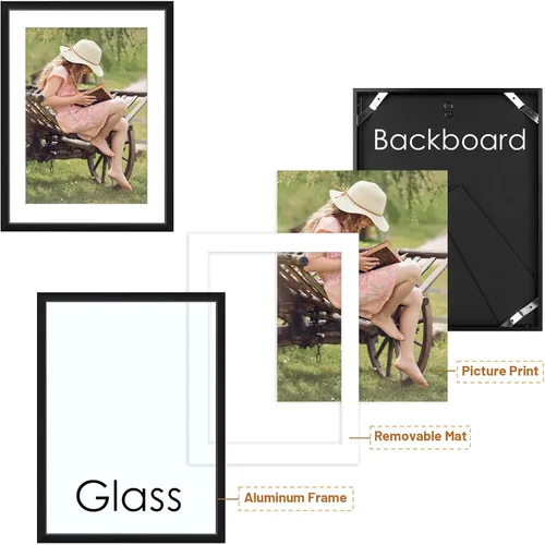 Vista 6 de Frametory, Portarretratos de aluminio negro de 6 x 8 pulgadas, juego de 1, ideal para mostrar fotos de 5 x 7 con paspartú o 6 x 8 sin paspartú