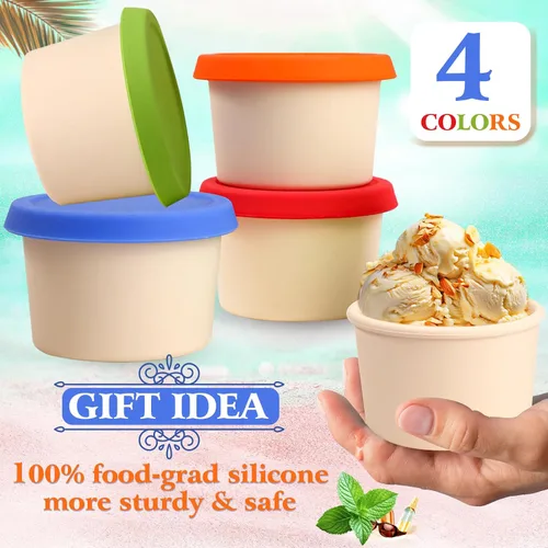 Vista 3 de Webake Recipientes de silicona para helado con tapas, 8 onzas, vasos de helado caseros reutilizables para congelador, juego de 4