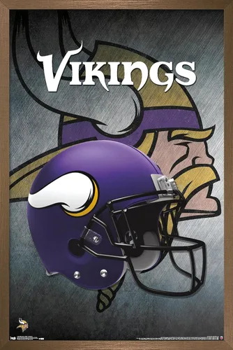 Vista 15 de Trends International NFL Minnesota VIkings - Póster de pared con casco 16, 14.725 x 22.375 pulgadas, versión enmarcada de madera de granero Versión