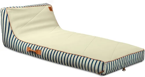 Vista 8 de Big Joe Lux Chaise - Flotador inflable prémium para piscina, rayas azul marino y marfil, malla de primera calidad, mezcla de poliéster duradera