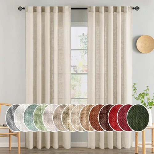 Vista 109 de MIULEE - Cortinas semitraslúcidas suaves y gruesas con textura de lino para cocina y ventana de baño, con trabilla trasera y bolsillo para Blanco