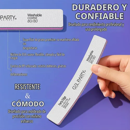 Vista 7 de GELPARTY - Limas de uñas profesionales de grano 80/80, cuadrados, paquete