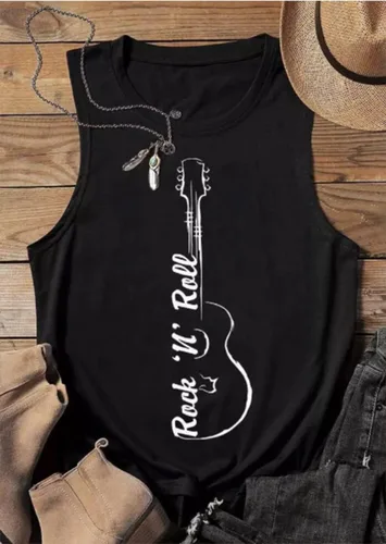 Vista 2 de Camiseta sin mangas de música Rock Roll para mujer, estilo vintage, banda de rock, retro, gráfico, música country, concierto, camiseta sin mangas