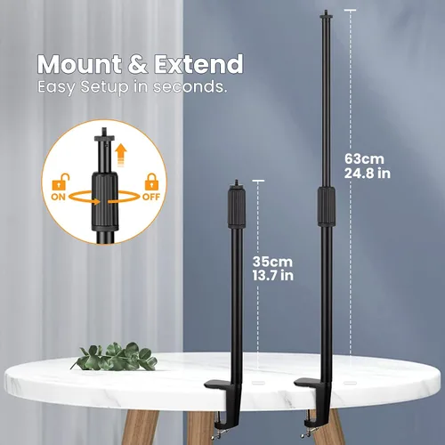 Vista 3 de TARION Soporte de luz de escritorio - Altura ajustable de 14 a 25 pulgadas - Monopod de mesa con abrazadera C resistente - Adaptador de tornillo