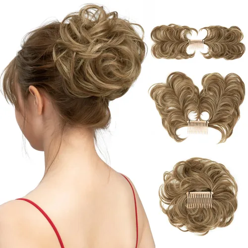 Vista 32 de Peine de moño desordenado con clip lateral para mujer, corto, natural, lacio, versátil, ajustable, fácil de peinar, (rubio ceniza-C)
