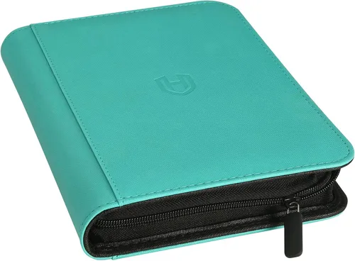 Vista 32 de Carpeta de tarjetas de 4 bolsillos con cremallera, 288 bolsillos para tarjetas comerciales Premium PU Cover, Side Loading, Ringless Card Binder