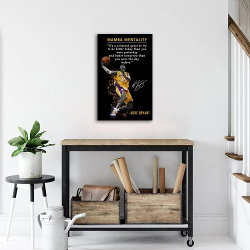 Vista 2 de Kobe Bryant - Póster inspirador para pared, lienzo con cita de mentalidad de Mamba, arte de pared, diseño deportivo de jugador de baloncesto