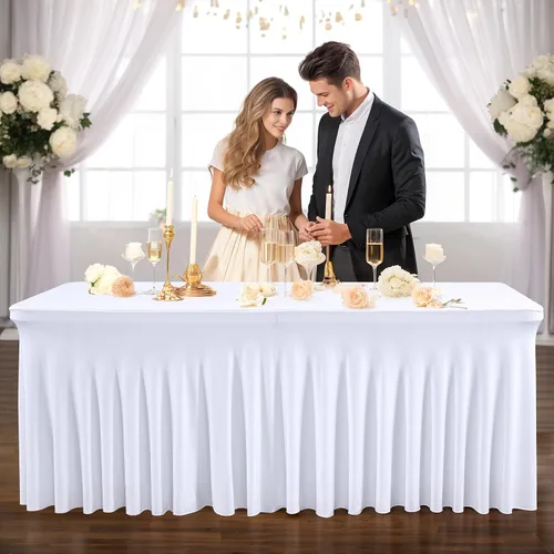 Vista 44 de PARTISKY - Mantel de elastano negro para mesas rectangulares de 4 pies, cubierta de mesa elástica para mesas plegables, bodas, fiestas, banquetes