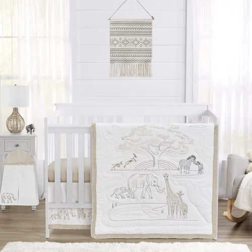 Vista 8 de Sweet Jojo Designs Gris y blanco bohemio elefante bohemio niño niña género neutro unisex bebé cuna juego de ropa de cama infantil habitación manta