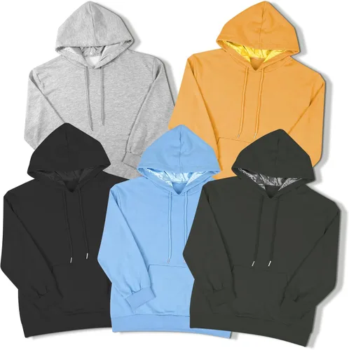 Vista 5 de Sudadera con capucha de satén para mujer, casual, de manga larga, de satén, sin botones, sudadera con capucha
