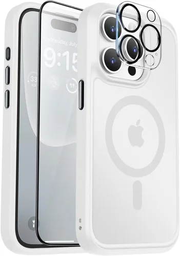 Vista 33 de BossKiss Funda compatible con iPhone 15 Pro, compatible con MagSafe, pantalla y protector de cámara, magnética, translúcida, mate, para mujeres