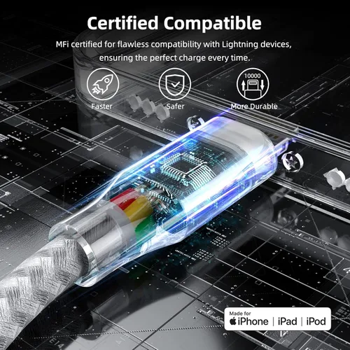 Vista 2 de Cargador para iPhone, paquete de 3 cables Lightning de 10 pies