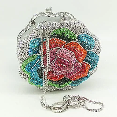 Vista 5 de Boutique De FGG Rose Flower Crystal Clutch Mujeres Bolsos de Noche Formal Fiesta Rhinestone Bolso Boda Novia
