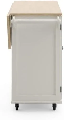 Vista 3 de Hawthorne Collections Carrito de cocina de madera, acabado blanco, encimera de hojas caídas, ruedas con bloqueo, estante de especias, barra