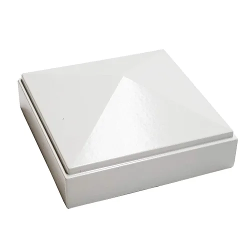 Vista 8 de Tapa de poste piramidal de aluminio de 2 x 2 pulgadas para postes de metal, ajuste a presión, color blanco con recubrimiento en polvo, resistente al