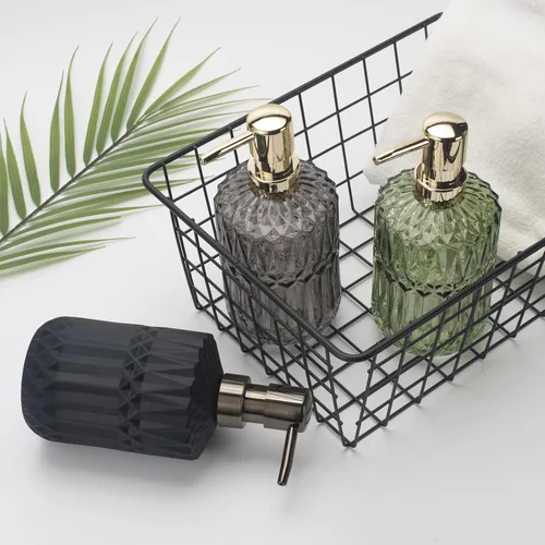 Vista 5 de IVAILEX Dispensador de jabón de vidrio de 12 oz/13.2 fl oz para baño y cocina, dispensador de jabón de manos/loción con bomba de plástico ABS, gris