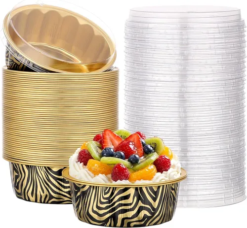 Vista 53 de Beasea Disposable Ramekins with Lids, 50 Pack 8oz 235ml Aluminum Foil Baking Cups with Lids, Aluminum Creme Brulee Ramekins Muffin Cupcake Pudding