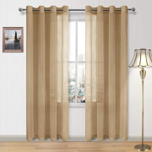 Vista 31 de DWCN Cortinas traslúcidas color verde frijol para sala de estar y dormitorio - Cortinas voile con aspecto de lino sintético con ojales en la parte