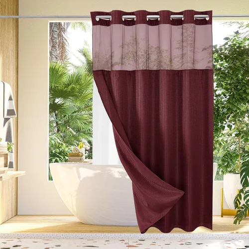 Vista 28 de Gibelle: cortina de ducha pequeña para baño de 36x74, cortina de ducha de punto gofre con juego de forro de tela a presión, no necesita ganchos