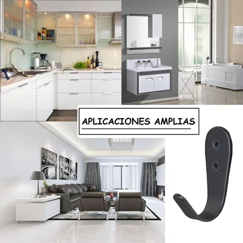 Vista 5 de Ganchos para colgar abrigos de pared, paquete de 6 perchas negras para chaquetas, de acero inoxidable, gancho de una sola puerta, resistente, gancho