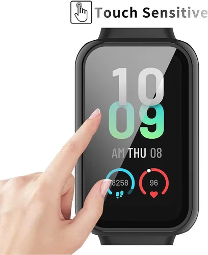 Vista 5 de [Paquete de 2] Funda con protector de pantalla de vidrio templado compatible con Amazfit Band 7, dureza 9H, 360°, ultrafina, funda protectora de PC
