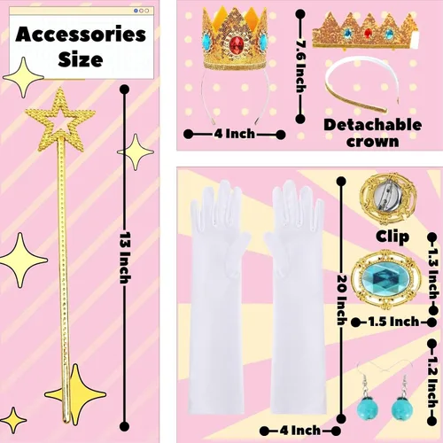 Vista 5 de JoneTing 9 piezas de peluca rubia de princesa para cosplay+ gorro de pelo + juego de accesorios de princesaPeluca rubia melocotón príncipes disfraz