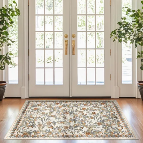 Vista 40 de jinchan Alfombra de entrada lavable vintage floral de medio círculo de 2 x Eden Azul/Verde