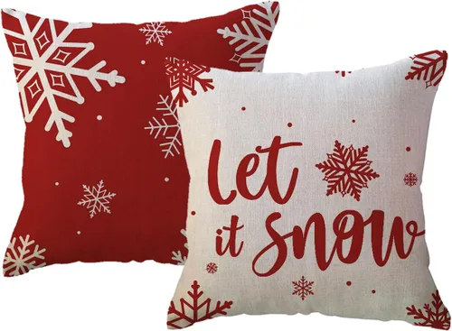 Vista 9 de ULOVE LOVE YOURSELF - Juego de 2 fundas de almohada para decoración de invierno, fundas de almohada de Navidad estilo granja, diseño de copos