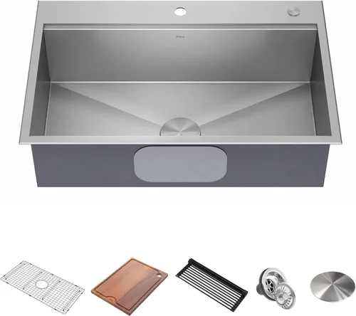 Vista 23 de KRAUS Kore KWT321-15 - Fregadero de cocina o bar con estación de trabajo, 15 pulgadas, montaje directo, cuenco individual, de acero inoxidable