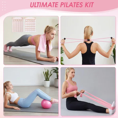 Vista 6 de Pilates Equipment,Pilates Kit with 15" Pilates Ring,2 9.8" Ball,Resistance Bands,Ankle Weights, Sliders, Grip Socks, Pilates Towel,30-Day Challenge