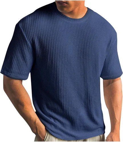 Vista 10 de Kint - Camiseta de manga corta para hombre, de verano, con cuello redondo, casual, color liso, ajuste relajado, camiseta de entrenamiento atlético