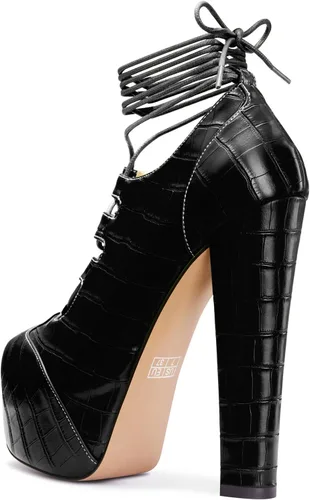 Vista 3 de Aachcol Botas de tobillo estilo gladiador con tacón grueso y plataforma alta para mujer, botas de vestir con cordones